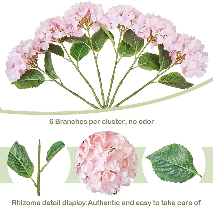Artificial Flower Hydrangea Fake Hydrangea, Used in The Center of The Family Bathroom Desk Shelf or Wedding Bouquet Decoration, Contains 6 Pink Branches