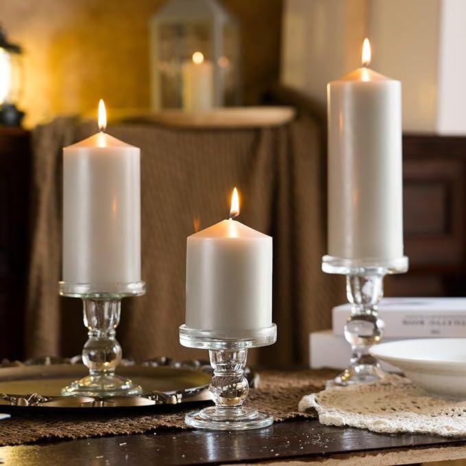 MOZEAL 3" x 4" Hand-Poured Unscented Gray Pillar Candles,Dripless Candles Set of 3,Smokeless,Clean Burning,Approx 60 Hours Burn Time,Wedding,Dinner,Christmas and Home Decor（3 Inch Width Series）