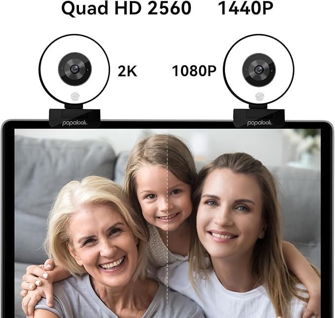 papalook 2K Webcam with Light and Privacy Cover, PA552 Full HD Streaming Web Camera with Dual Microphones, Plug and Play USB Computer Webcam for PC Laptop Desktop, Mac Zoom Skype Teams