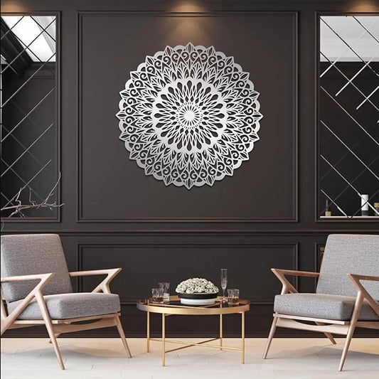 EANHIPE Metal Mandala Wall Art, Mandala Metal Wall Decor, Flower Of Life Wall Decor, Lotus Flower Wall Art, Buddhist Lotus Wall Hanging, Meditation Decoration, Yoga Room (Silver, 19"x19"/47x47cm)