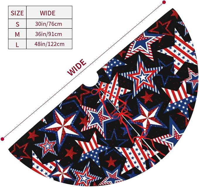 Patriotics American Flag Stars and Stripes Veterans Day Christmas Tree Skirt 4th of July Decorations Christmas Tree Ornaments Holiday Party Indoor Outdoor 48"