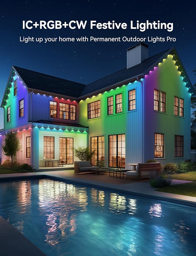 Permanent Outdoor Lights, 150ft Smart IC+RGB Outdoor Christmas Lights with 108 LED, IP67 Waterproof LED Eaves Lighting with DIY Scene Modes for Halloween Holiday Decor, Smart APP & Remote Control