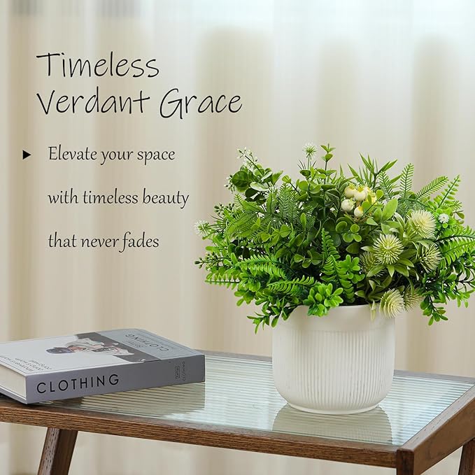 Fake Plants with Ceramic Pots, Artificial Plants Indoor, Faux Plant Flowers for Table Centerpiece Decorations Dining Room, Home Decor Living Room Bathroom Modern Farmhouse Decor