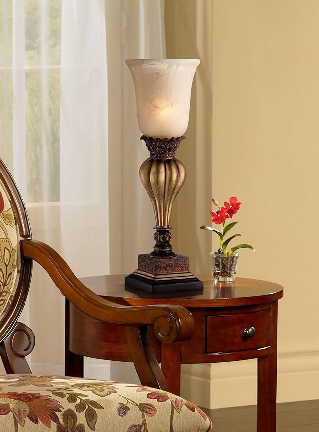 Regency Hill Sattley Traditional Accent Table Lamp 23 1/4" High Light Gold Uplight Floral Alabaster Glass Shade for Bedroom Living Room Nightstand Bedside Night Stand Office Kids Room