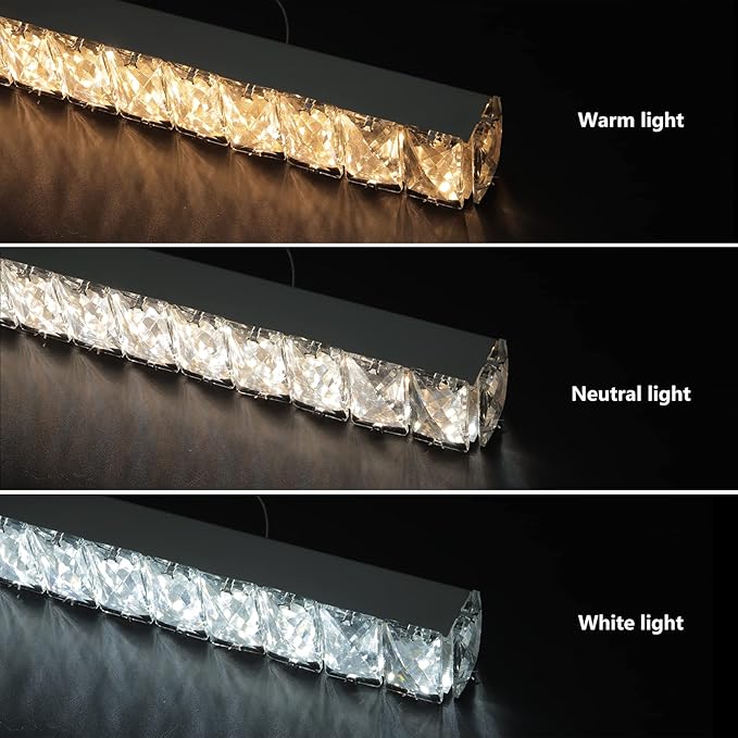 7-Light Linear Crystal Chandelier, LED Modern Chandelier, Chrome Pendant Light Fixture for Living Room Dining Room Kitchen