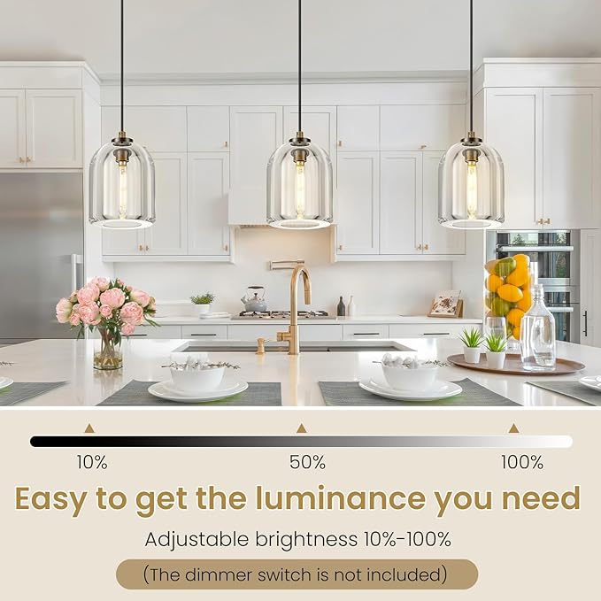 Crystal Pendant Light Kitchen Island: Set of 2 Vintage Brass Hanging Lights above Dining Table - 5.1" K9 Crystals Lighting over Kitchen Sink - Luxury Cylinder Pendants Light Fixtures Bulbs Included