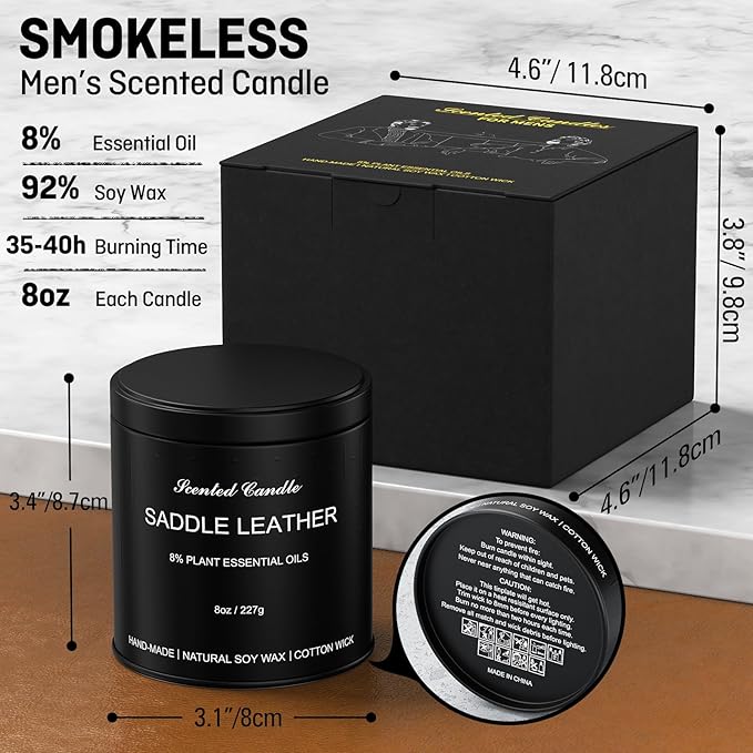 Men's Scented Candle | Gift for Men Aromatherapy Candle | Saddle Leather Fragrance Candle for Men | 1 Pack Scented Candle for Home,Work | Manly Soy Candle Gift for Farther Boyfriend and Christmas