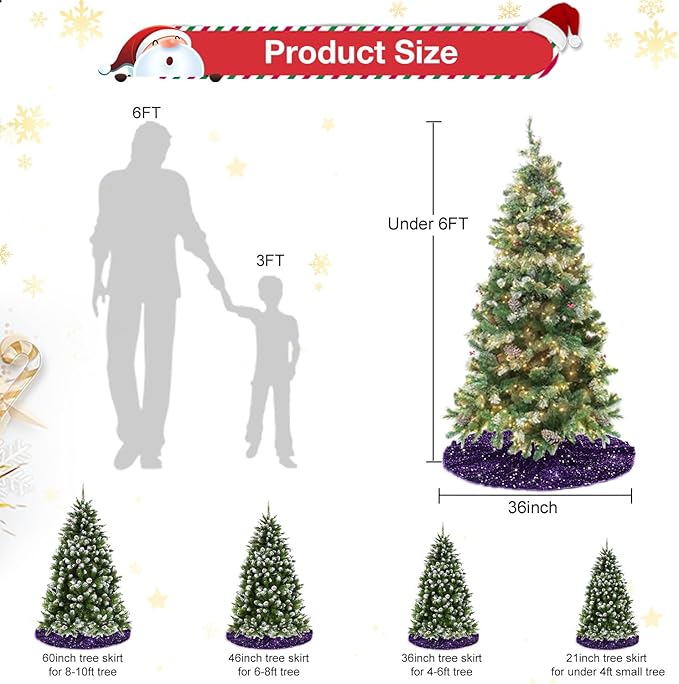Purple Tree Skirt Christmas Tree Skirt 36 Inch Sequin Tree Skirts Glittery Velvet Tree Skirt Collar Round Santa Tree Skirts for Xmas Party Decoration Christmas Tree Ornaments