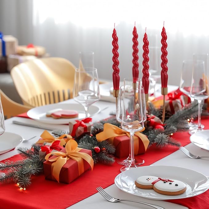 Zhengmy 4 Pcs Burgundy Red Spiral Taper Candle 7 Inch Twisted Long Wax Dinner Candlestick for Fall Halloween Christmas Holiday Valentines Wedding Birthday Baby Shower Table Decor(Solid)