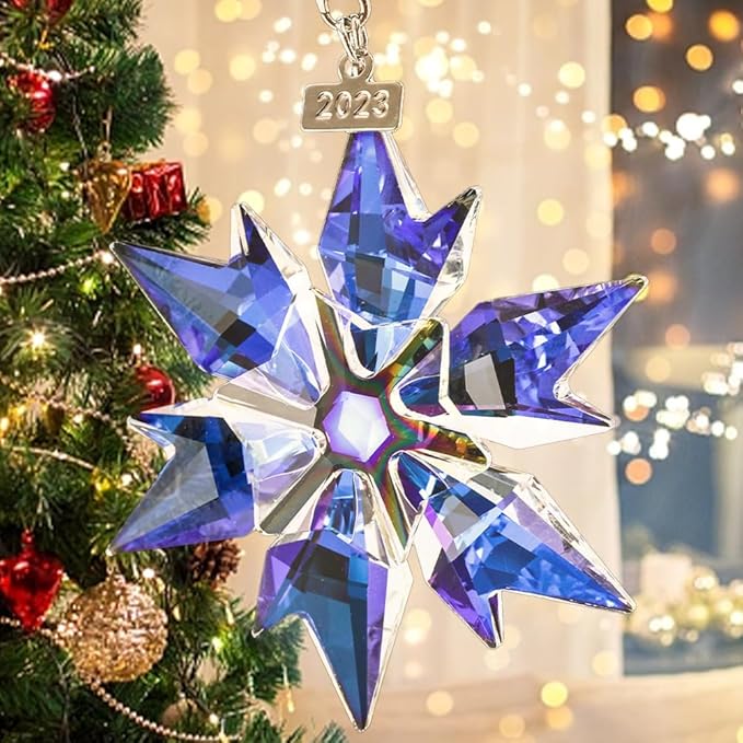 Maxistal 2024 Edition Crystal Snowflake Star Ornament Christmas Tree Ornament Home Decor Gift (2024-Colorful)