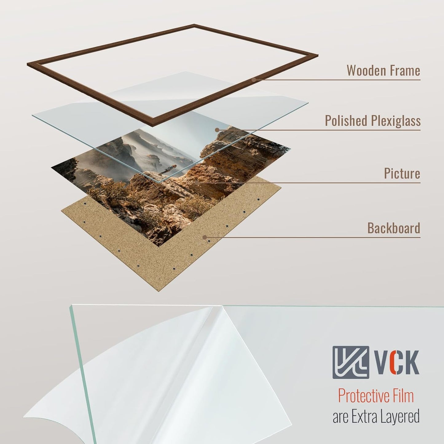 VCK 24x30 Brown Poster Frame 3 Pack, Wood Picture Frame with Exclusive Wood Grain, Wall Mounting Hanging