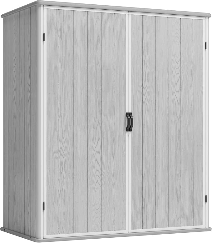 Greesum 5X3FT Plastic Storage Shed with Floor, Resin Outdoor Storaged Sheds with Lockable Door, All-Weather Tool Sheds for Garden, Backyard, Patio, Light Gray (4.7×2.5FT)