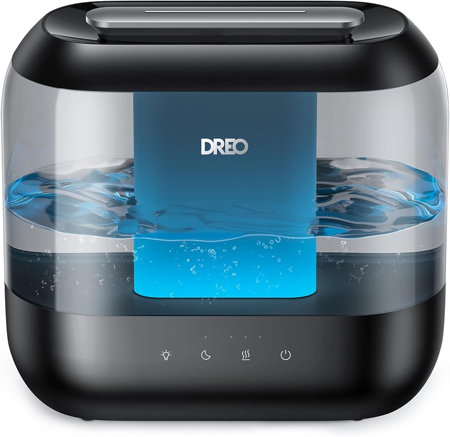 Dreo Humidifiers for Bedroom, 4L Top Fill for Large Room, 36H Runtime, 28 dB Quiet Supersized Cool Mist Air Humidifier for Baby Nursery, Plants, Indoor, Night Light, Easy to Clean & Fill, Black