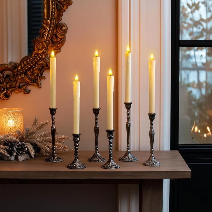 Homemory 2 PCS Flameless Taper Candles with Remote and Timer, 9.6 inch Ivory LED Candle Sticks Battery Operated, Dripless Real Wax Window Candles with 3D Flickering Flame for Fireplace Christmas