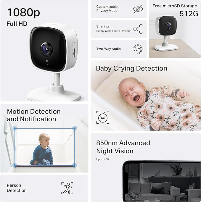 Tapo 1080P Indoor Security Camera for Baby Monitor, Pet Camera w/Motion Detection, 2-Way Audio Siren, Night Vision, Cloud & SD Card Storage, Works w/Alexa & Google Home, Plug-in, C100(4-Pack)