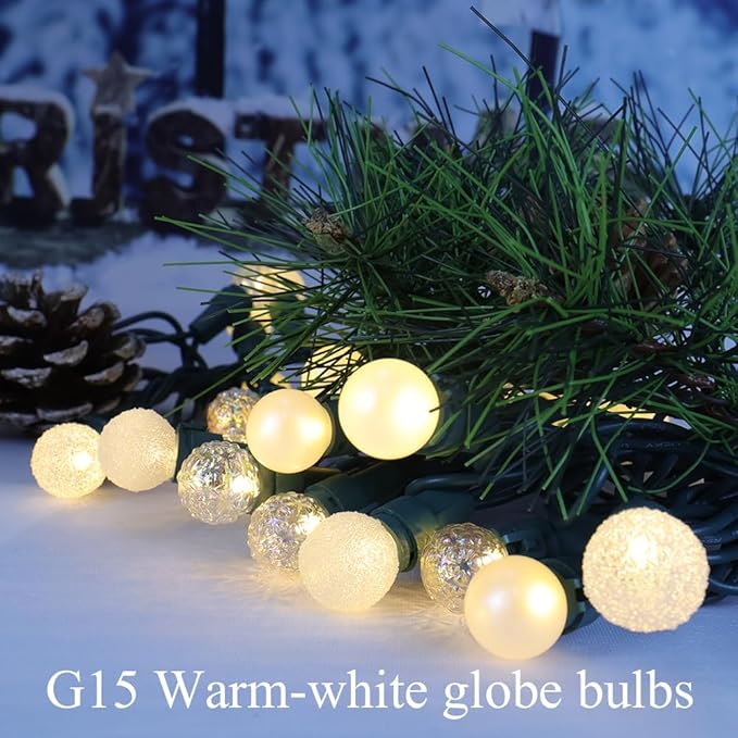 GlowVibe Christmas Lights Outdoor Warm White G15 Glass Bulbs 70 LED 19FT Plug in Mini Globe String Lights Connectable for Indoor Patio Xmas Tree Décor