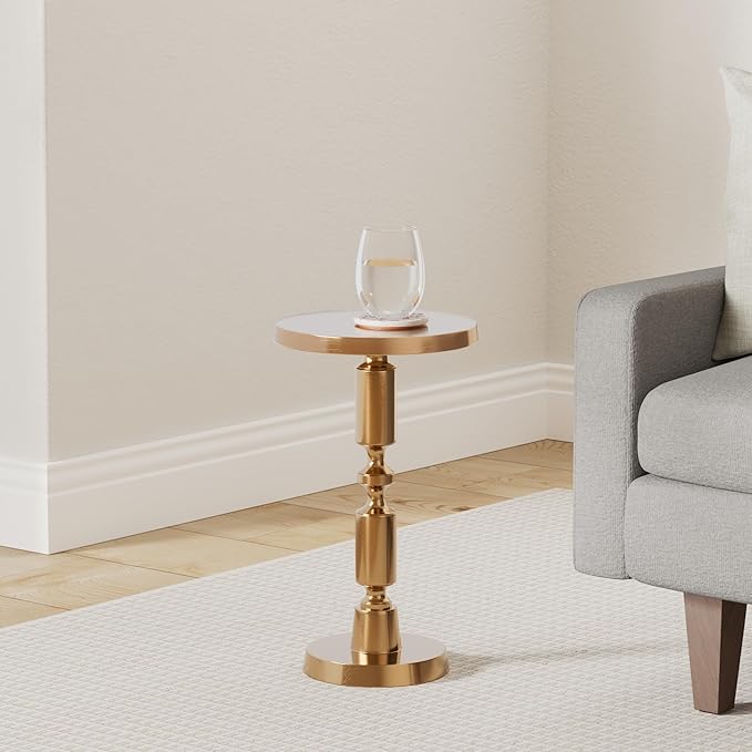 OBJET D'ART Small Round Gold End Tables, Rhodes, 21'' Height, Vintage Metal Accent, Side, Pedestal, Coctail and Drink Tables for Living Room and Small Spaces