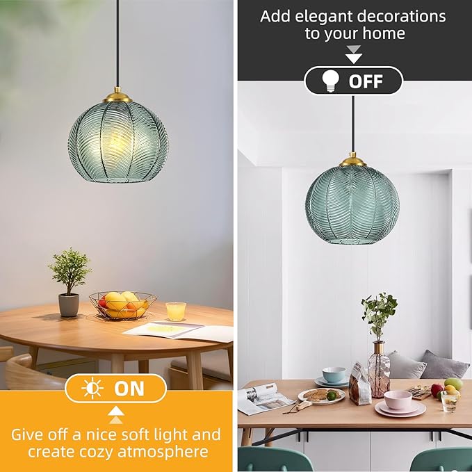 Mikeru Mint Glass Pendant Lights Kitchen Island Lighting Single Globe Pendant Light Fixtures Century Modern Kitchen Island Pendant Lighting for Bedroom Living Dining Room Light Fixture（Without Bulb）