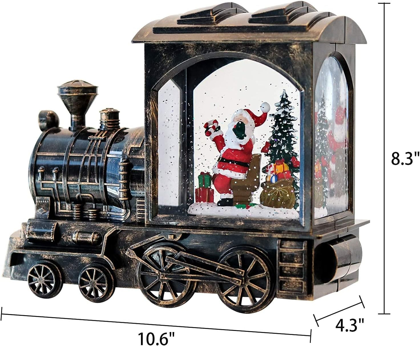 GenSwin Lighted Christmas Snow Globe Lantern, Battery Operated Santa Claus Musical Train LED Water Glittering with 6H Timer, Christmas Home Decoration Gift(Copper)