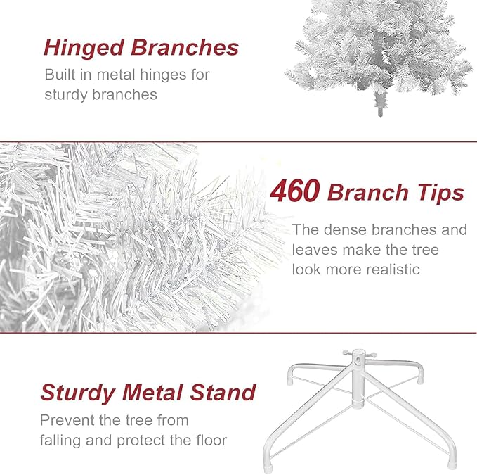 BESTHLS 5 FT White Christmas Tree Premium Artificial Pine Christmas Tree with Solid Metal Stand and Decorations 460 Branch Tips Fit for Indoor Outdoor (5 feet White)