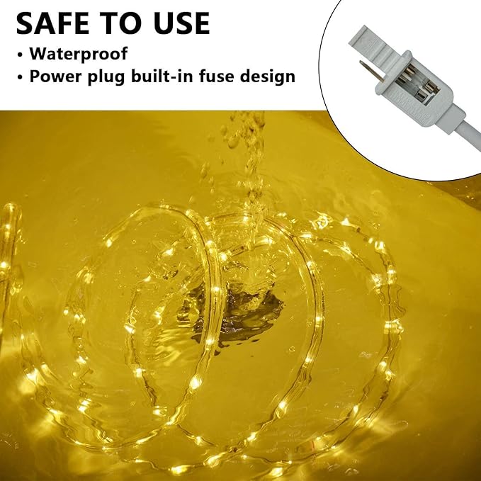 SURNIE LED Rope Lights Outdoor Warm White, Waterproof 100FT Cuttable 3000K Soft Lighting Indoor 110V Connectable Flexible Clear Tube for Bedroom Outside Garden Deck Patio Camping Decor, Not Flat Strip