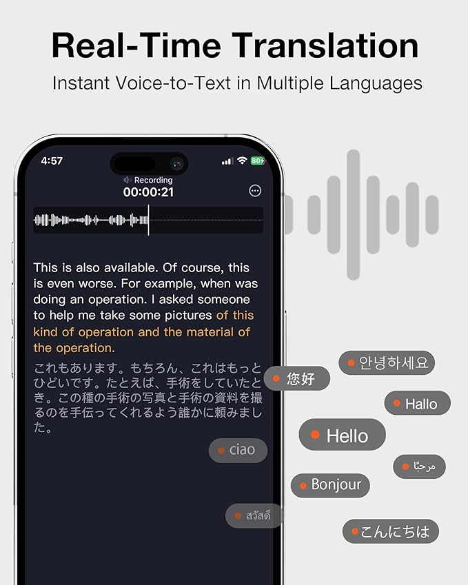 OpenNote AI Voice Recorder – Open Ear Headphones with FlashRecord, Call Recording, Real-Time Transcription, Translation, AI Assistant, for Students, Professionals & Interview Recording, Gray