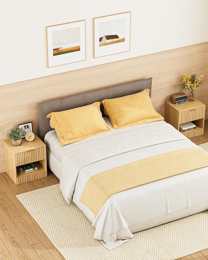 Nightstand, Modern Night Stand, Bedside Table with Drawer and Open Shelf, Cube Design, Side Table for Bedroom, Living Room, Oak