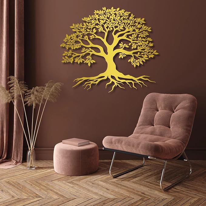 VTHTA Large Tree of Life Metal Wall Art,Tree Wall Sign for Living Room Bedroom Indoor Outdoor Garden Home Decoration (Gold, 19" Wx16 H/47x41cm, Metal Wall Art)