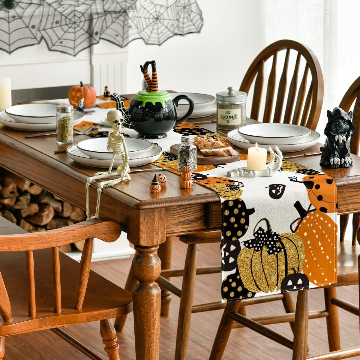 Artoid Mode Halloween Jack-O-Lantern Pumpkin Table Runner, Holiday Kitchen Dining Table Decoration for Indoor Outdoor Home Party Decor 13 x 120 Inch