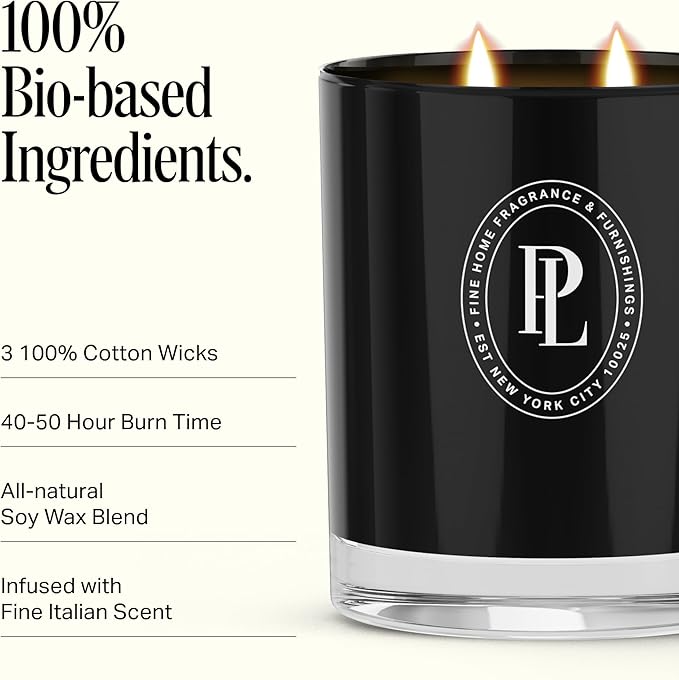 Preston Lane Luxury 3-Wick Scented Candle, Terrace View, 24 oz Hand-Poured in USA | Long Burn Time (40–50 Hrs), Vegan Soy Wax Blend, Decorative Ceramic Vessel, Fine Italian Fragrance