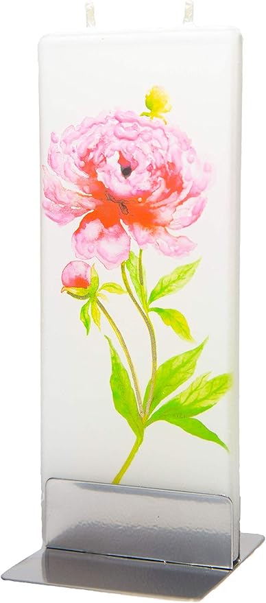 Flatyz Handmade Gift Set With Steel Base - Flower Candle for Mother's Day - Spring Design for Women - Peony Aesthetic - Unique Cute Womens Gifts