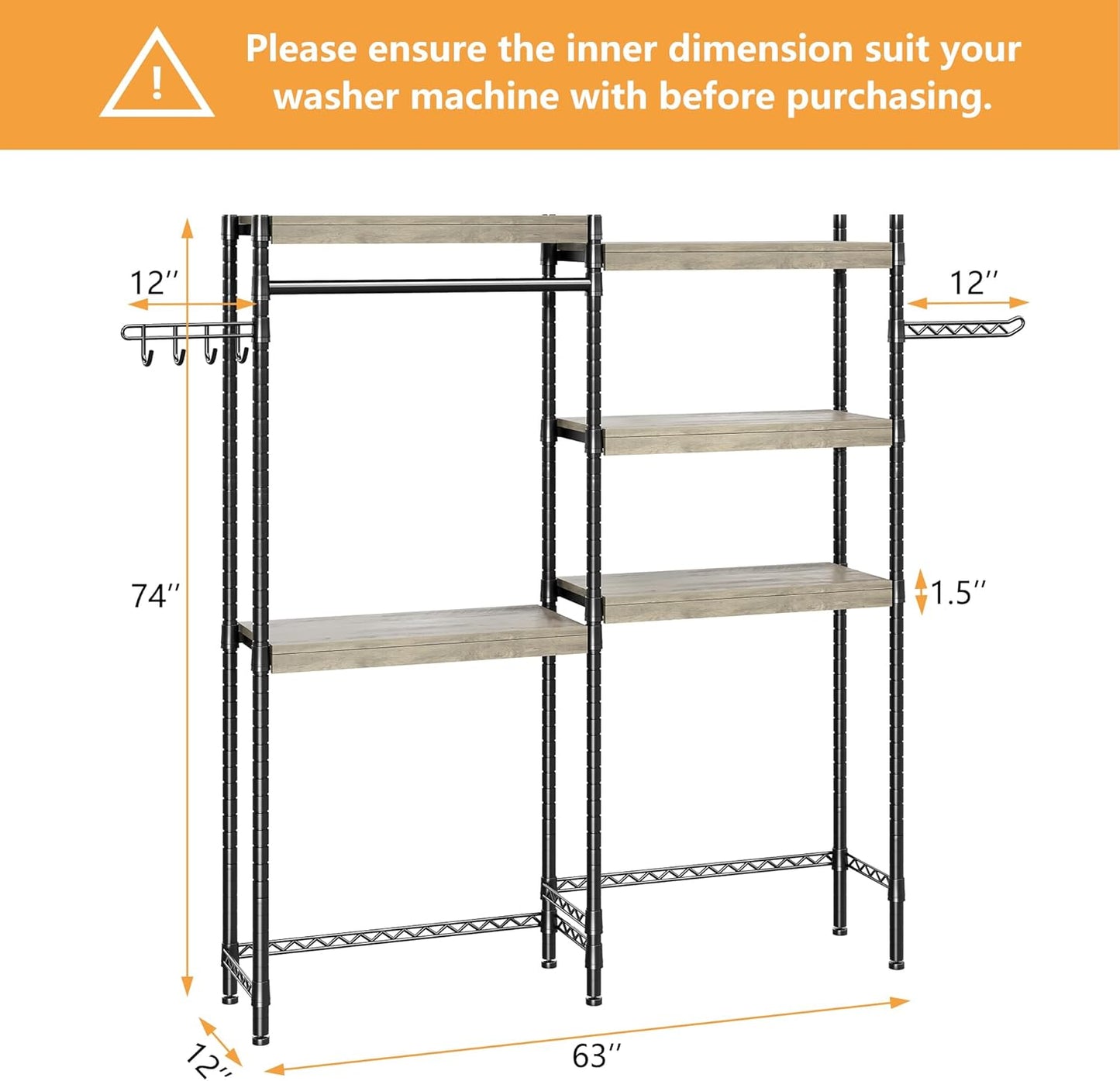 Double Row Over Washer and Dryer Storage Shelves, Laundry Room Organization and Storage, Heavy Duty Laundry Room Shelves, with Adjustable Height, 5-Tier