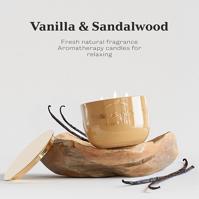 Natural Candles Non Toxic | Vanilla & Sandalwood Scented, 3 Wick Large Aromatherapy Candles for Home, 18 oz | 70 Hours Burn Time,Luxury Home Décor | Women Gift