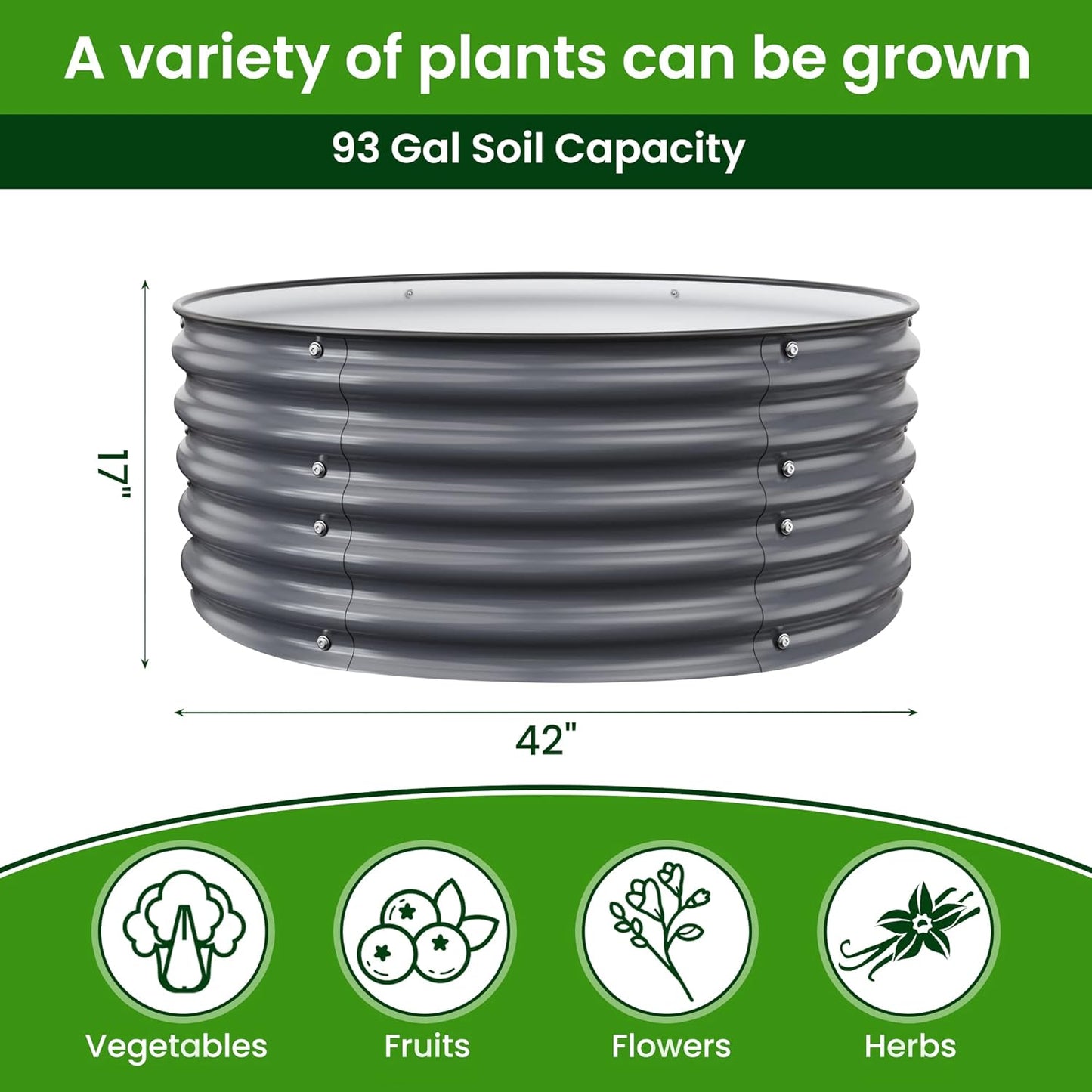 Round Raised Garden Beds, 42''x42''x17''Outdoor Galvanized Garden Planter Box for Vegetable Fruits Flower Herb (Deep Grey)