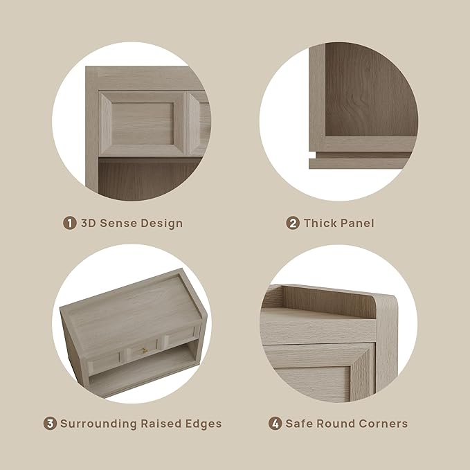SICOTAS Night Stand Set 2, 26" Wide Nightstands with Drawer, Large Queen Size Nightstands Set of 2, Modern Bedside Table for Bedroom, Side End Table, Grey White Oak