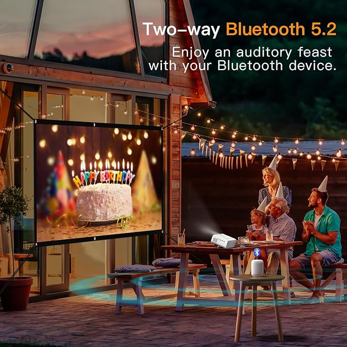 【Electric Focus & Native 1080P】3.07'' Projector with WiFi and Bluetooth, Electric Keystone Portable Outdoor Projector, VOPLLS 4K Support Home Movie Projector
