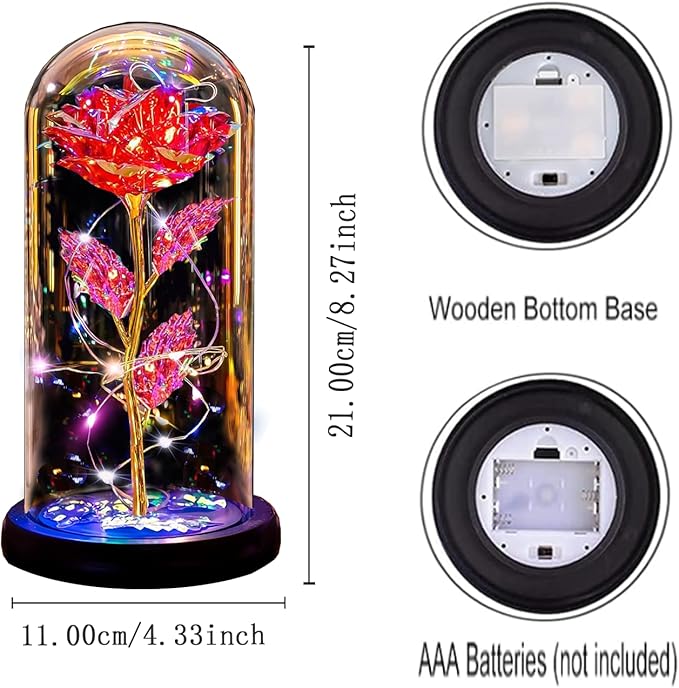 Christmas Rose Gifts for Women Mom, Womens Gifts for Christmas, Glass Flower Gifts for Sister, Rose Enchanted Crystal Flower Gift Light Up in Glass Dome,Birthday Gift for Women Wife Red