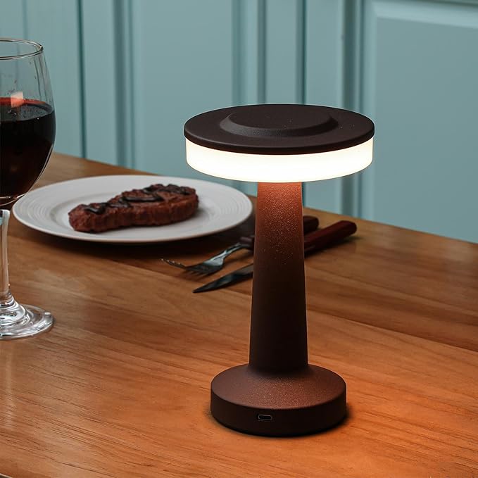 Riakrum 2 Pcs LED Portable Cordless Table Lamp with Touch Sensor 3 Color Stepless Dimming Rechargeable Battery up to 15 Hours Cordless Table Light Wireless Lamp for Nursery (Brown)