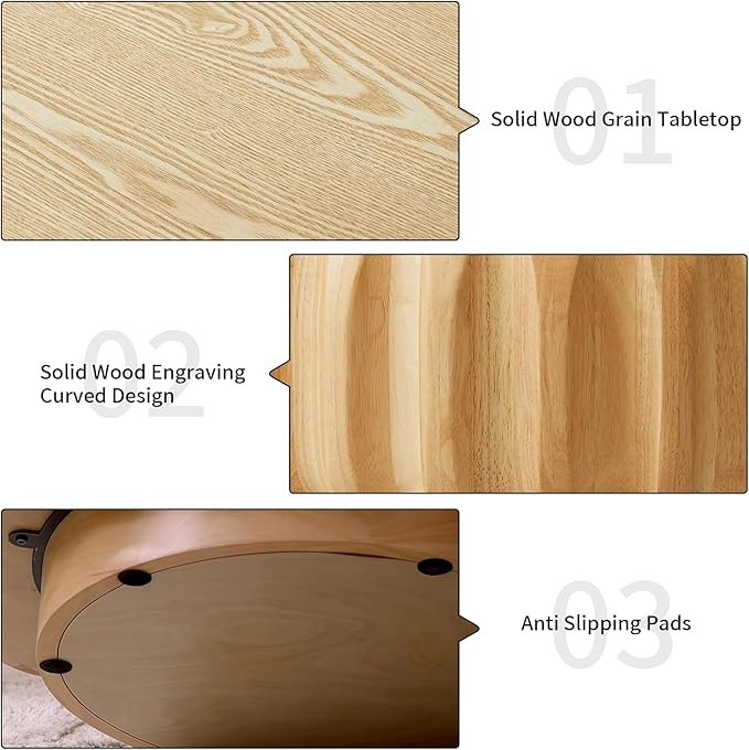 LKTART 31.5" Round Coffee Table Drum Table Contemporary Wood Fluted Centry Table with Solid Wood Veneer for Living Room (Natural)