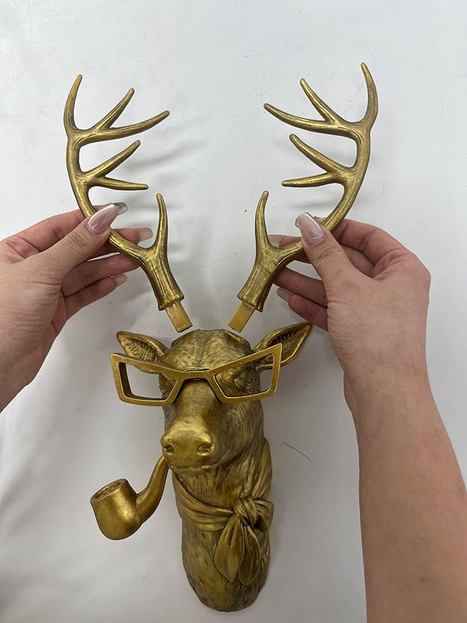 AYDIA Vintage Gold Animal Head Wall Decor, Faux Deer Head Mount (Frame Not Included), Vintage Decor, Large Animal Head, 3D Sculpture, Gift Ready, Deer Head Wall Decor for Living Room, Office, Bedroom