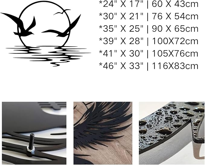 kuestboy Metal Wall Art of Sunrise and Seagulls, Modern Coastal Sculpture for Living Room, Bedroom, Office Decor，Black Wall Decor (35" X 25" | 90 X 65cm)