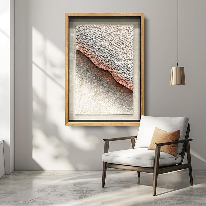 BrightA 3D Paper White Wall Art Abstract Wall Art Framed Artwork for Walls Frame Large Artwork for Living Room Office 27.5"x39.4"