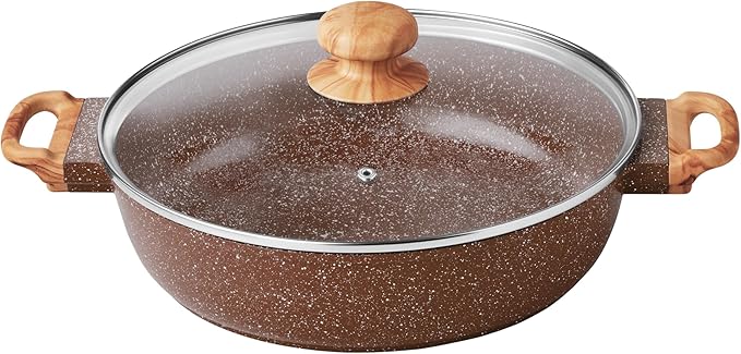 Pioneers Womans Pots and Pans Set Non stick, 14-Piece Cast Aluminum Cookware, Non Stick Kitchen Cooking, with Frying Pans & cooking utensils set (Brown Speckle)