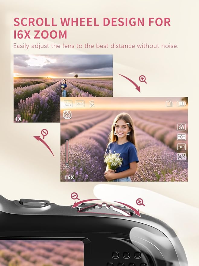 True 64MP Digital Camera 4K - 16X Zoom Autofocus, with Beauty & Macro Mode, 32GB TF Card, Compact Portable Vlogging Cameras for Photography Beginners Teens Adults (Black)