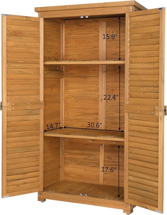 VINGLI Wood Outdoor Storage Shed, Lockable Garden Tool Shed with Waterproof Roof, 3 Customizable Shelves for Yard, Patio & Porch