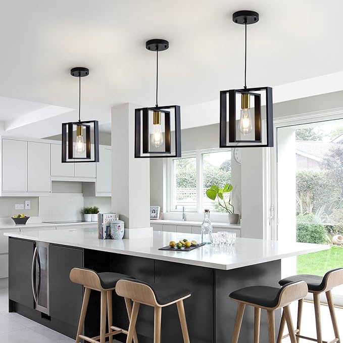Black Farmhouse Pendant Light,1-Light Small Chandelier,Wood Dining Room Light Fixture with Adjustable Cord,Hanging Lights for Hallway, Kitchen Island, Foyer, Entryway