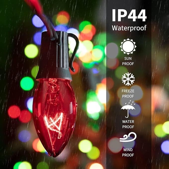 Brightown 50-Pack C7 Replacement Christmas Light Bulbs, C7 Commercial Grade Incandescent Light Bulbs for Outdoor Indoor Holiday Christmas String Lights, E12 Candelabra Base, 5 Watt