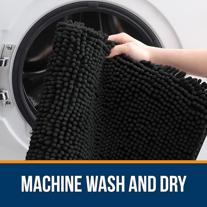 OLANLY Bathroom Rugs 36x24, Extra Soft Absorbent Chenille Bath Rugs, Rubber Backing Quick Dry, Machine Washable Bath Mats for Bathroom Floor, Tub and Shower, Home Decor Accessories, Black