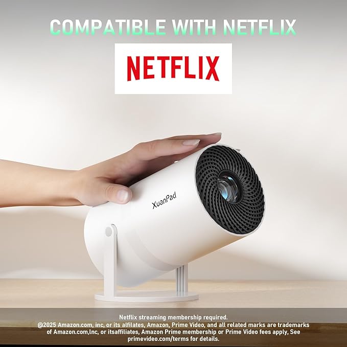 [Officially-Licensed App & Upgrade E-Focus] Projector with WiFi and Bluetooth, XuanPad Full HD 1080P Portable Projector, 210° Rotatable Stand, Auto Keystone, Dust Removal and Heat Dissipation Design