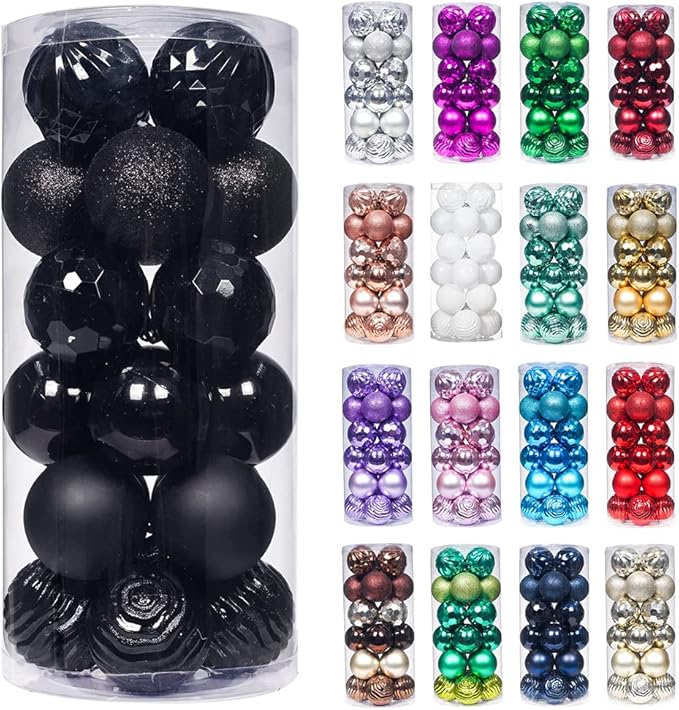 XmasExp Christmas Ball Ornaments (2.36", Black) 24ct Shatterproof Xmas Tree Hanging Balls Decorations Perfect for Halloween Decorations